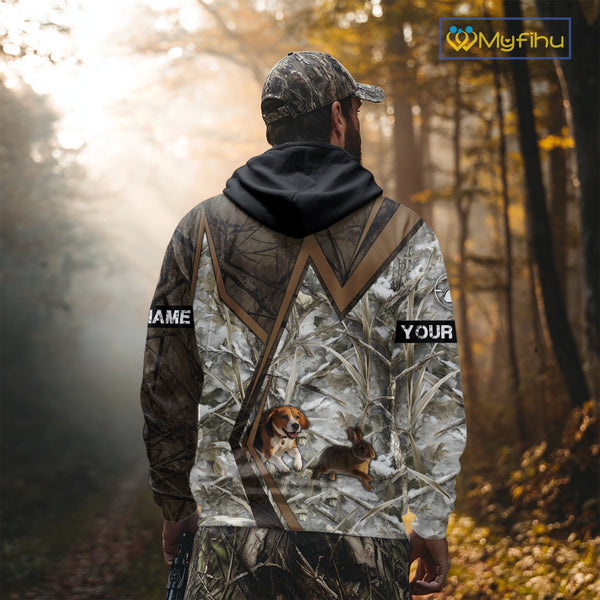 Beagle Dog Chasing the Rabbit Camo Custom Name Shirts, Rabbit Hunting Gifts NHT283