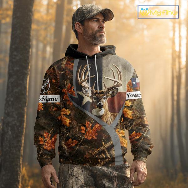 Deer Hunting Shirt-Personalized Texas Flag Camo Forest, Best Gifts for Deer Hunters NHT198