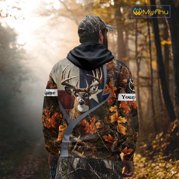 Deer Hunting Shirt-Personalized Texas Flag Camo Forest, Best Gifts for Deer Hunters NHT198
