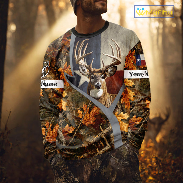 Deer Hunting Shirt-Personalized Texas Flag Camo Forest, Best Gifts for Deer Hunters NHT198
