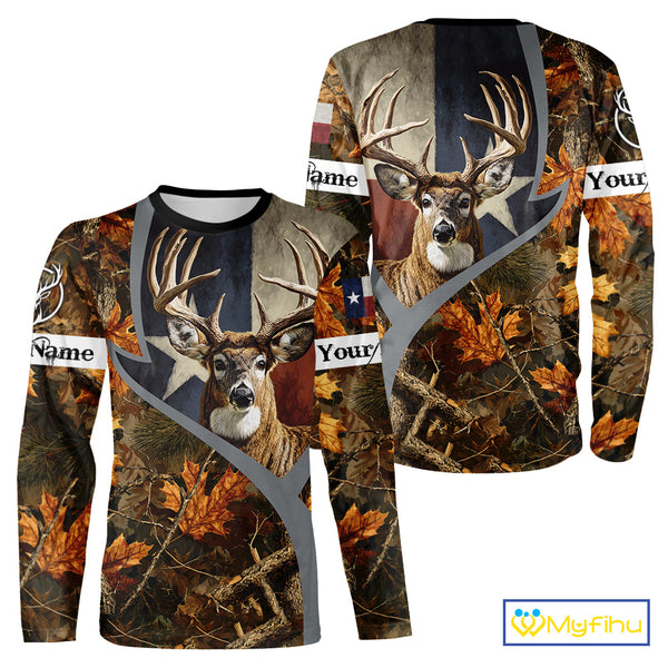 Deer Hunting Shirt-Personalized Texas Flag Camo Forest, Best Gifts for Deer Hunters NHT198