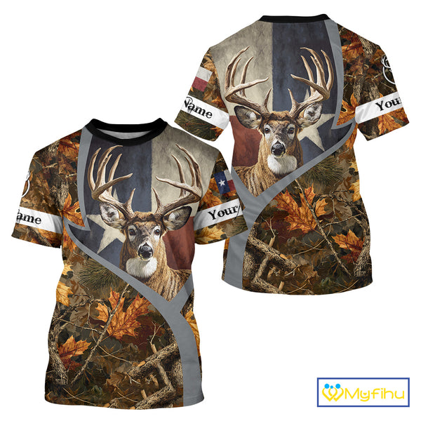 Deer Hunting Shirt-Personalized Texas Flag Camo Forest, Best Gifts for Deer Hunters NHT198