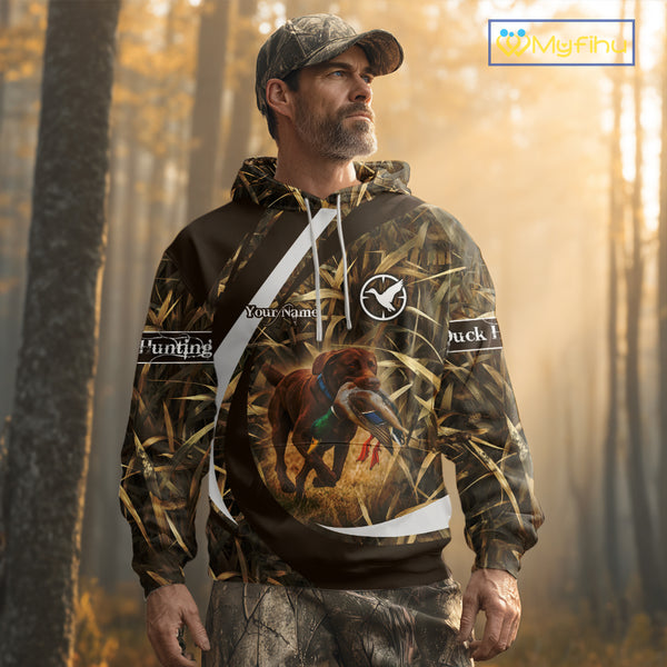 Duck Hunting Waterfowl Camo Chocolate Labrador Retriever Dog Shirts, Duck Hunting Shirt NHT201