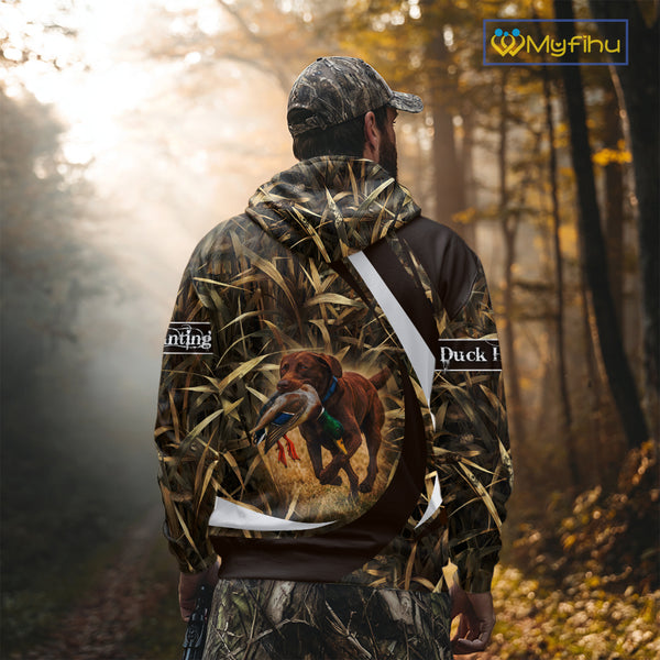 Duck Hunting Waterfowl Camo Chocolate Labrador Retriever Dog Shirts, Duck Hunting Shirt NHT201