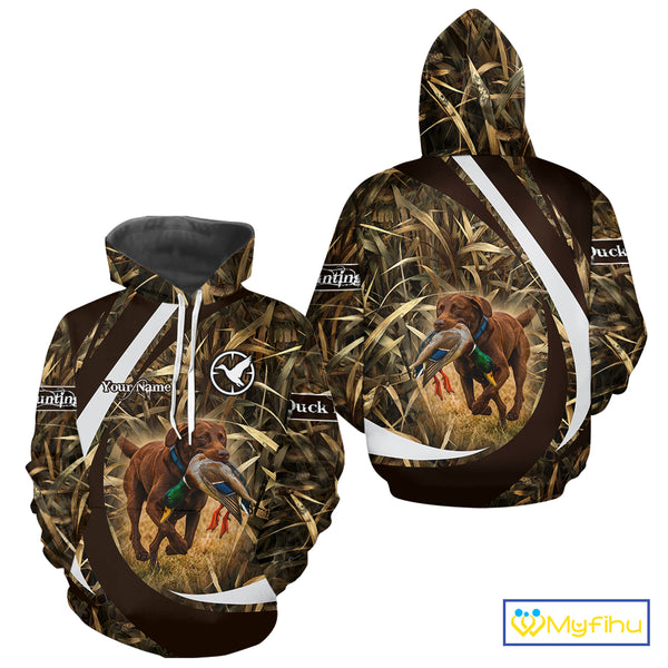 Duck Hunting Waterfowl Camo Chocolate Labrador Retriever Dog Shirts, Duck Hunting Shirt NHT201