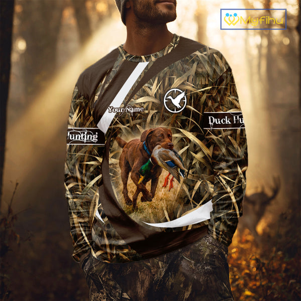 Duck Hunting Waterfowl Camo Chocolate Labrador Retriever Dog Shirts, Duck Hunting Shirt NHT201