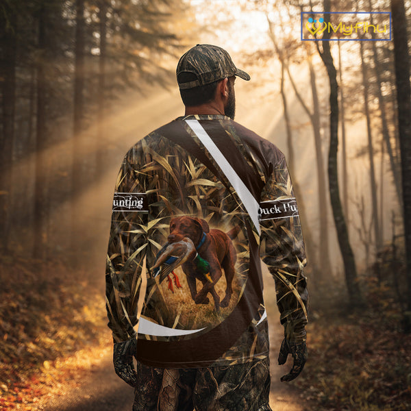 Duck Hunting Waterfowl Camo Chocolate Labrador Retriever Dog Shirts, Duck Hunting Shirt NHT201