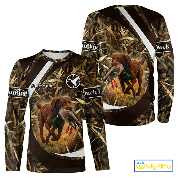 Duck Hunting Waterfowl Camo Chocolate Labrador Retriever Dog Shirts, Duck Hunting Shirt NHT201