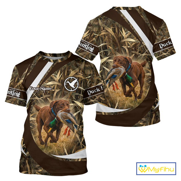 Duck Hunting Waterfowl Camo Chocolate Labrador Retriever Dog Shirts, Duck Hunting Shirt NHT201