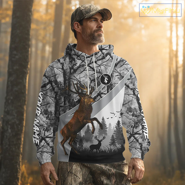 Red Deer Hunting Camo Gray Custom Name 3D All Over Print Shirt, Deer Hunting Shirt NHT211