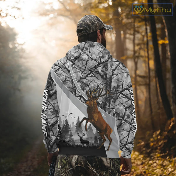 Red Deer Hunting Camo Gray Custom Name 3D All Over Print Shirt, Deer Hunting Shirt NHT211