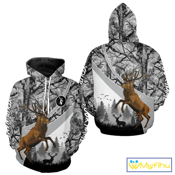 Red Deer Hunting Camo Gray Custom Name 3D All Over Print Shirt, Deer Hunting Shirt NHT211