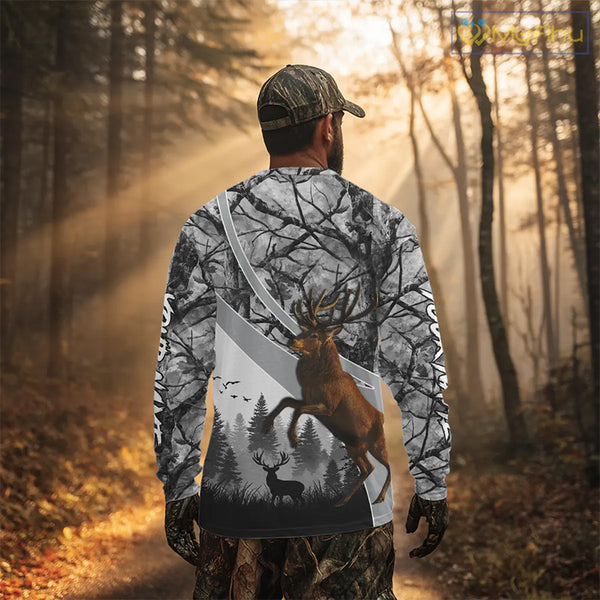 Red Deer Hunting Camo Gray Custom Name 3D All Over Print Shirt, Deer Hunting Shirt NHT211