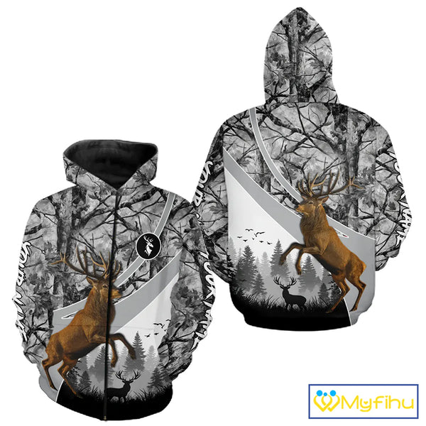 Red Deer Hunting Camo Gray Custom Name 3D All Over Print Shirt, Deer Hunting Shirt NHT211