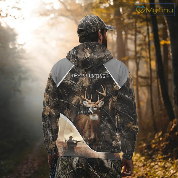 Deer Hunting Shirt 3D Brown Forest Camo Custom Name All Over Print Hunting Clothes NHT218