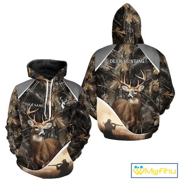 Deer Hunting Shirt 3D Brown Forest Camo Custom Name All Over Print Hunting Clothes NHT218
