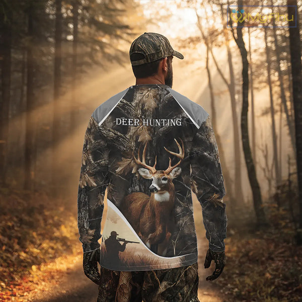 Deer Hunting Shirt 3D Brown Forest Camo Custom Name All Over Print Hunting Clothes NHT218