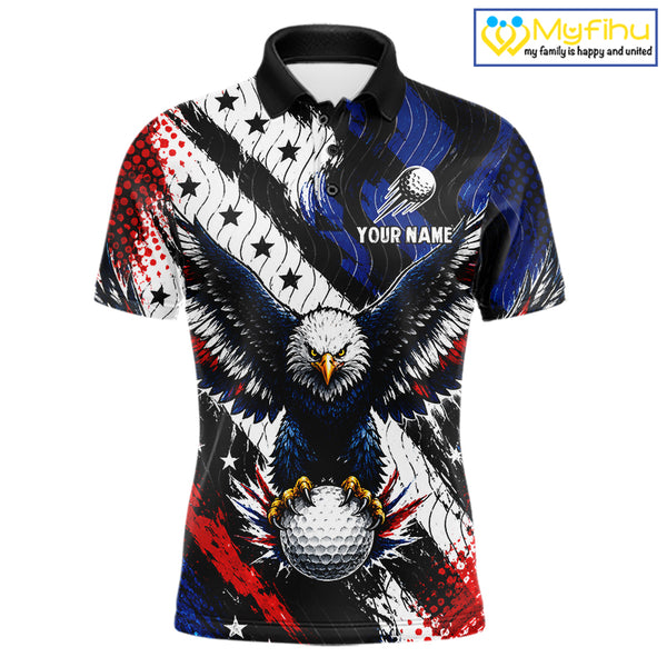 American Flag Eagle Mens Golf Polo Shirts Custom Patriotic Eagle Golf Jersey NHT903