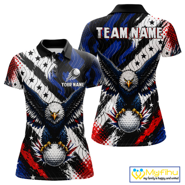 American Flag Eagle Womens Golf Polo Shirts Custom Patriotic Eagle Golf Jersey NHT903