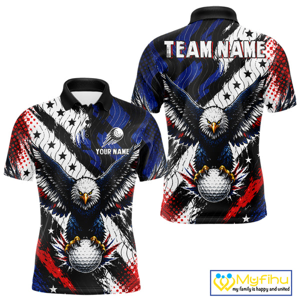 American Flag Eagle Mens Golf Polo Shirts Custom Patriotic Eagle Golf Jersey NHT903