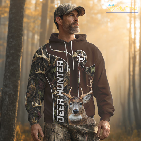 Brown Camo Deer Hunting Shirt, Deer Hunting Custom Name Camouflage Hunting Clothes NHT239