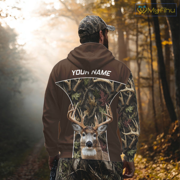 Brown Camo Deer Hunting Shirt, Deer Hunting Custom Name Camouflage Hunting Clothes NHT239