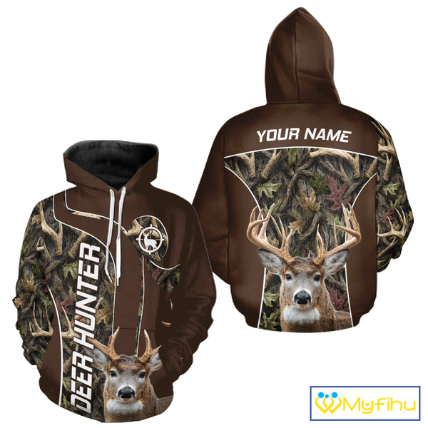 Brown Camo Deer Hunting Shirt, Deer Hunting Custom Name Camouflage Hunting Clothes NHT239