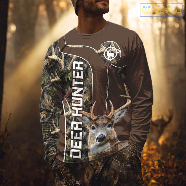 Brown Camo Deer Hunting Shirt, Deer Hunting Custom Name Camouflage Hunting Clothes NHT239