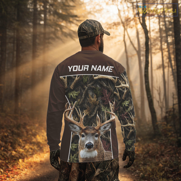 Brown Camo Deer Hunting Shirt, Deer Hunting Custom Name Camouflage Hunting Clothes NHT239