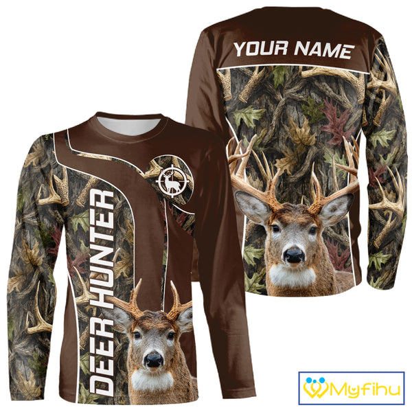 Brown Camo Deer Hunting Shirt, Deer Hunting Custom Name Camouflage Hunting Clothes NHT239