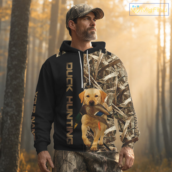 Personalized Yellow Lab Duck Hunting Custom Name All Over Print Shirt, Duck Hunting Gifts NHT241