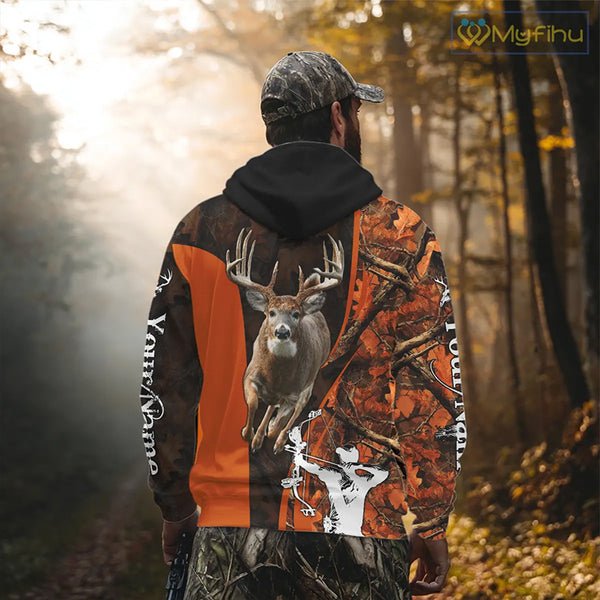 Orange Bow hunting Deer Camouflage Personalized Hunting Shirt, Hoodie Hunting Shirt For Men NHT318