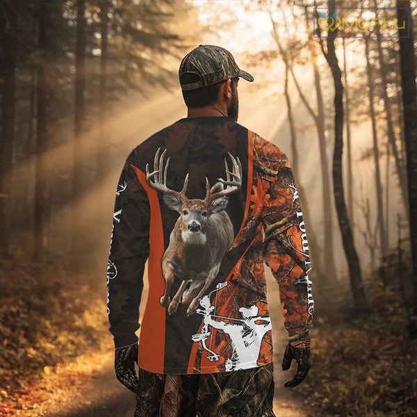 Orange Bow hunting Deer Camouflage Personalized Hunting Shirt, Hoodie Hunting Shirt For Men NHT318