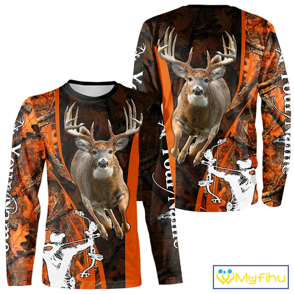 Orange Bow hunting Deer Camouflage Personalized Hunting Shirt, Hoodie Hunting Shirt For Men NHT318