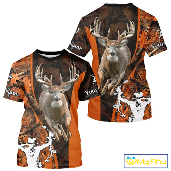 Orange Bow hunting Deer Camouflage Personalized Hunting Shirt, Hoodie Hunting Shirt For Men NHT318