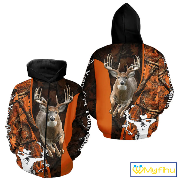Orange Bow hunting Deer Camouflage Personalized Hunting Shirt, Hoodie Hunting Shirt For Men NHT318