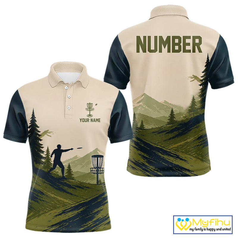 Green Sunset Customized Mens Disc Golf Polo Shirt Number Disc Golf Tops For Men NHT833