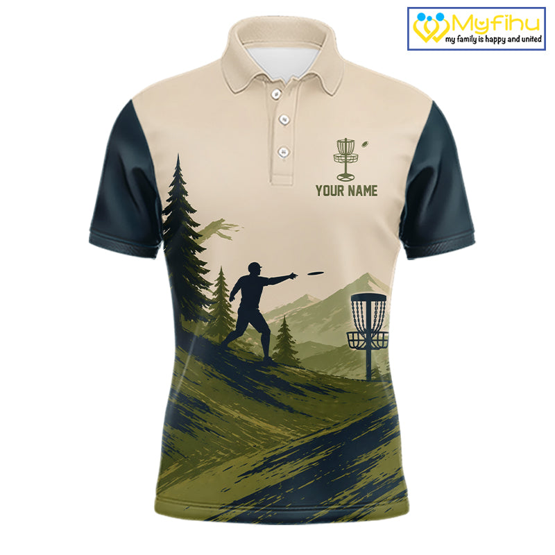Green Sunset Customized Mens Disc Golf Polo Shirt Number Disc Golf Tops For Men NHT833