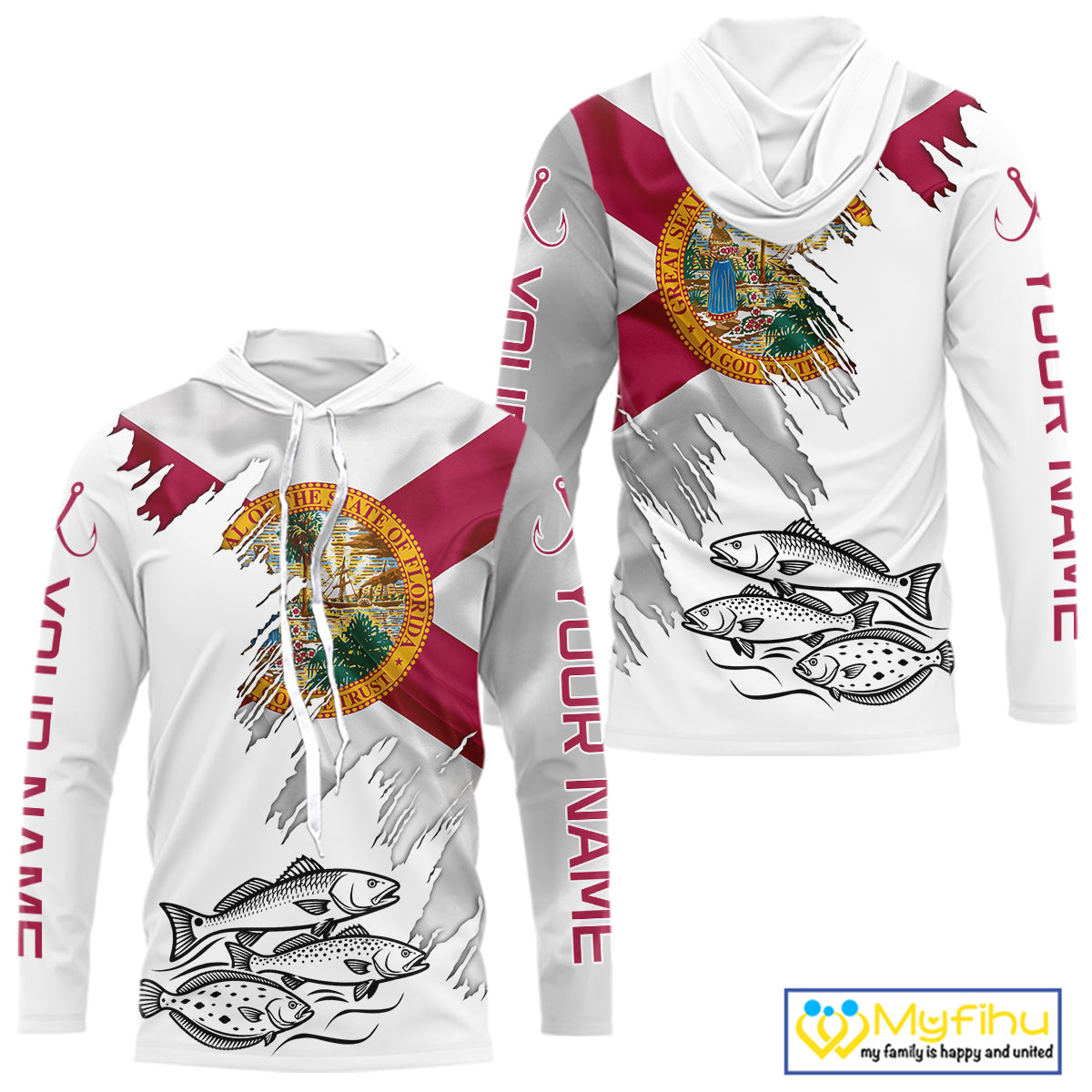 Personalized Inshore Slam Snook, Redfish,Trout Florida Flag Fishing Shirts Long Sleeve Hooded For Men NHT848