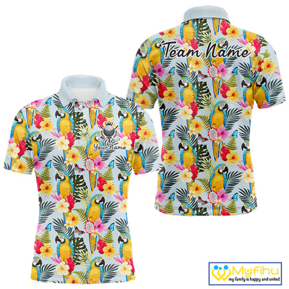 Funny Tropical Parrot Mens Golf Polo Shirt – Custom Name Shirt For Men, Summer Beach Vacation Outfit NHT858