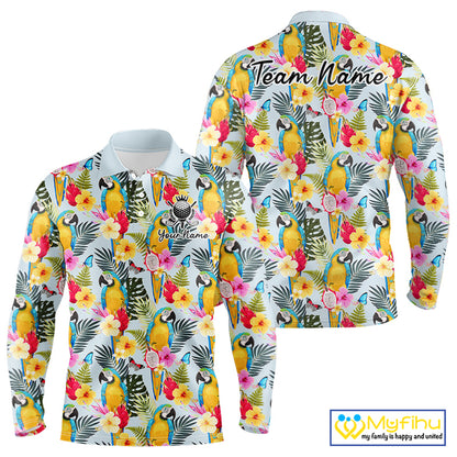 Funny Tropical Parrot Mens Golf Polo Shirt – Custom Name Shirt For Men, Summer Beach Vacation Outfit NHT858