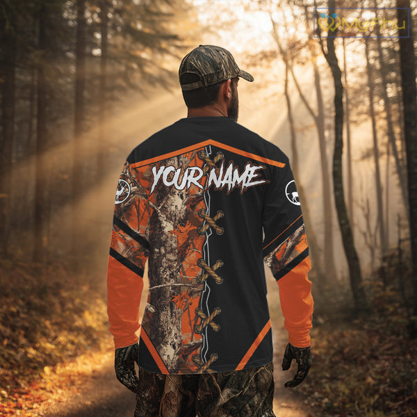 Personalized Orange Camo Black Skull Deer Hunting 3D Shirts, Perfect Gift for Hunters NHT281