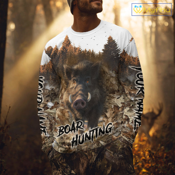 Beautiful Wild Boar Hunting Camouflage Custom Name Shirts for Hunter Gift For Hunter NHT102