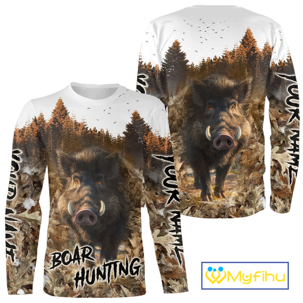 Beautiful Wild Boar Hunting Camouflage Custom Name Shirts for Hunter Gift For Hunter NHT102