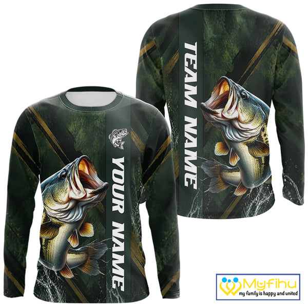 Personalized Bass Fishing Jersey – Green Angler Shirt Custom Name, Fishing Gift For Men NHT874