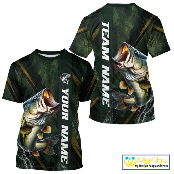 Personalized T-Shirts Bass Fishing Jersey – Green Angler Shirt Custom Name, Fishing Gift For Men NHT874