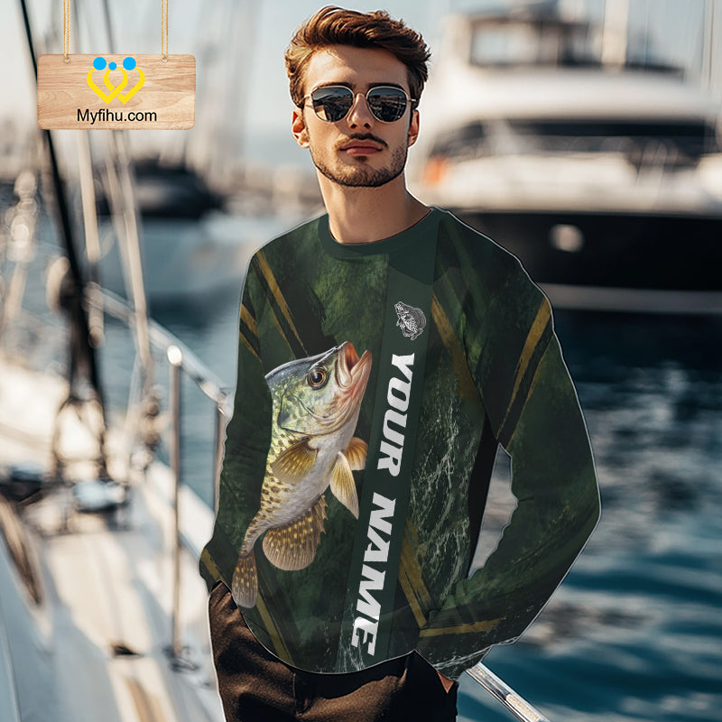 Personalized Crappie Fishing Jersey – Green Angler Shirt Custom Name, Fishing Gift For Men NHT875