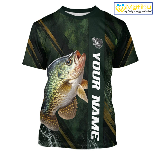 Personalized T-Shirts Crappie Fishing Jersey – Green Angler Shirt Custom Name, Fishing Gift For Men NHT875