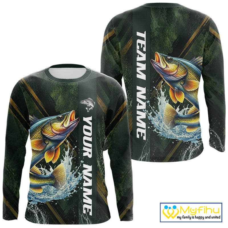 Personalized Walleye Fishing Jersey – Green Angler Shirt Custom Name, Fishing Gift For Men NHT876