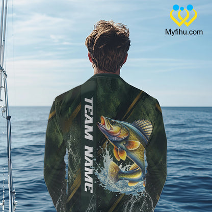 Personalized Walleye Fishing Jersey – Green Angler Shirt Custom Name, Fishing Gift For Men NHT876